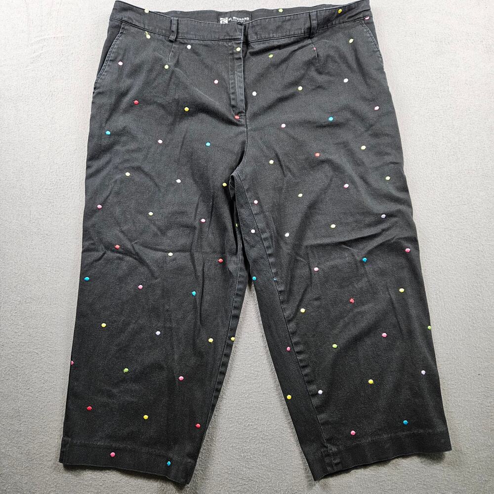 Polka Dot Pants Stitched RL Richard Black Womens 18 W Pedal Pusher Cropped Retro